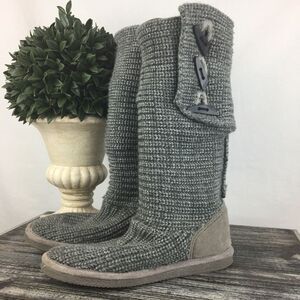 BearPaw Gray Woven Tall Fold Over Knit Boots 9